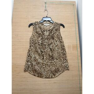 LOFT Petites Leopard Print Metallic Ruffle Sleeveless Blouse Tan Brown SP